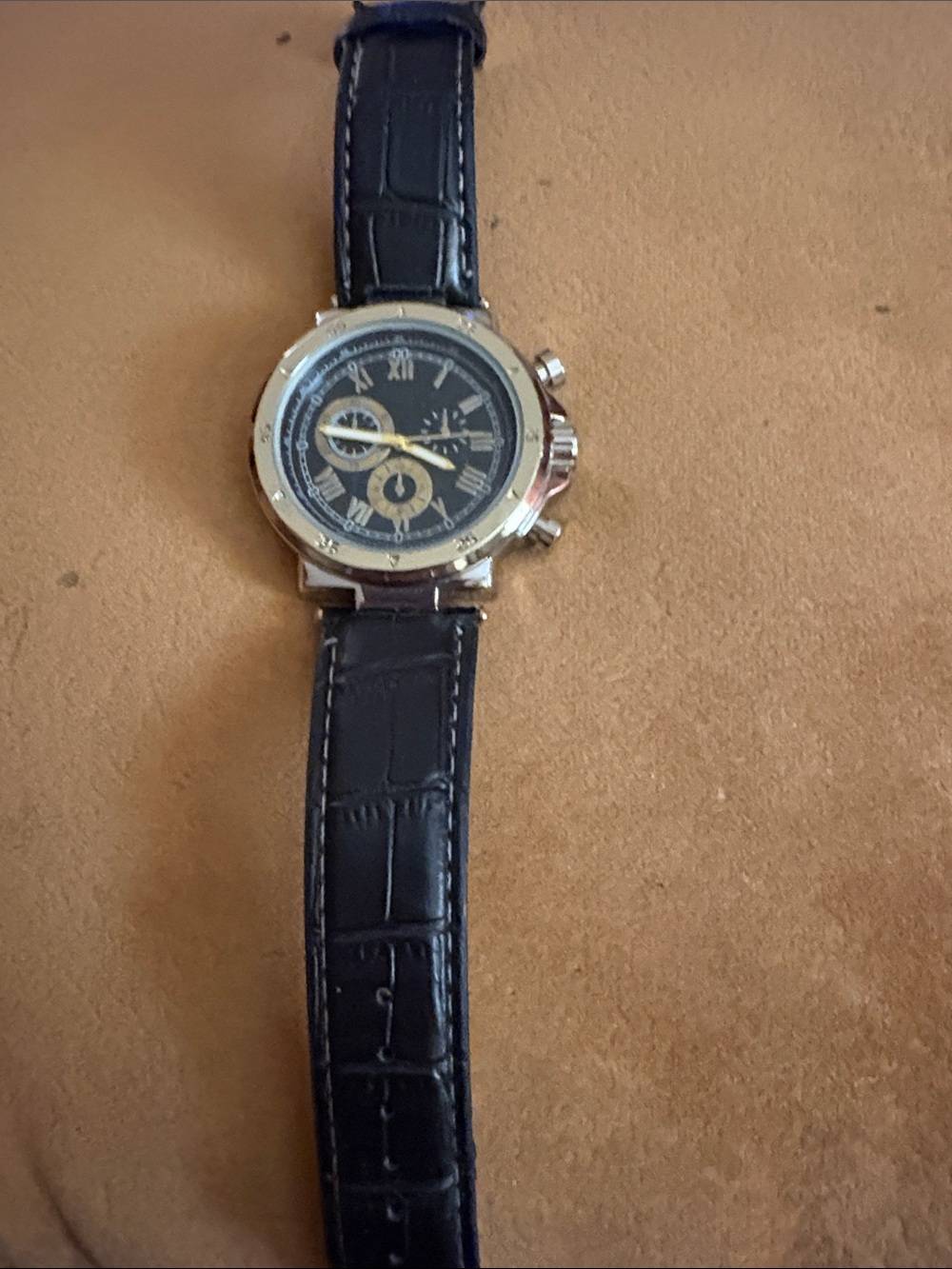 Classic Black Leather Strap Chronograph Watch - Gold Tone Case American Exchange
